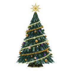 Decorative christmas tree with geometric design and luminous ornaments