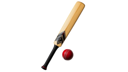Cricket Bat and Red Ball – Sports Equipment Isolated on Transparent Background