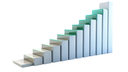 Cutout png White Staircase Graph Showing Upward Trend with Green Accents isolated on a transparent background