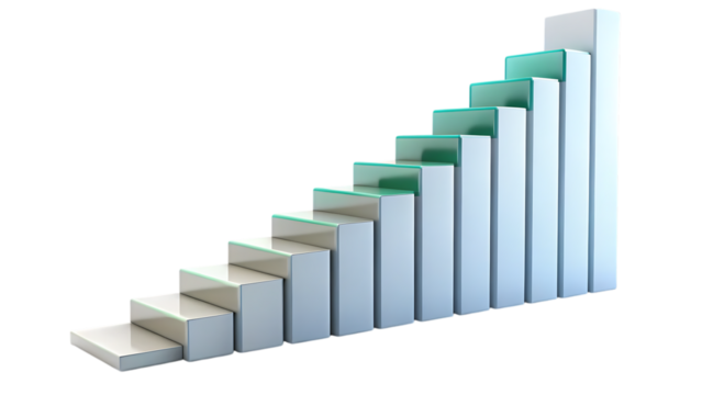 Cutout png White Staircase Graph Showing Upward Trend with Green Accents isolated on a transparent background
