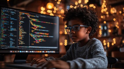 A young gifted child learning computer programming skills