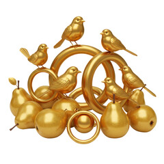 Golden birds and pears abstract composition