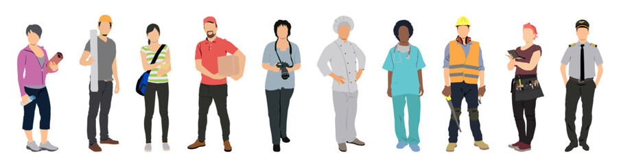 people vector illustration of diverse professions and occupations