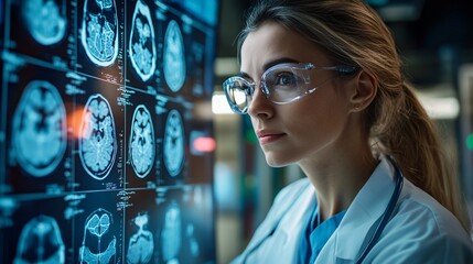 Neuroscientist analyzing brain imaging on a digital screen