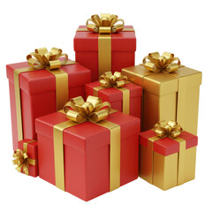 Group of gift boxes with red and gold ribbons