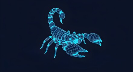 Neon Blue Wireframe Scorpion Digital Art on Dark Background image photo