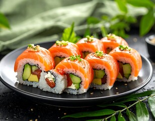 Fresh salmon sushi rolls