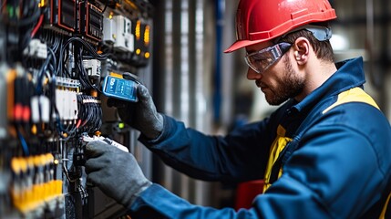 Skilled electrician performing maintenance on a power panel