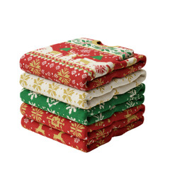 Stack of festive christmas sweaters with patterned design