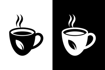 Elegant Coffee Cup Icon on Black and White Background.