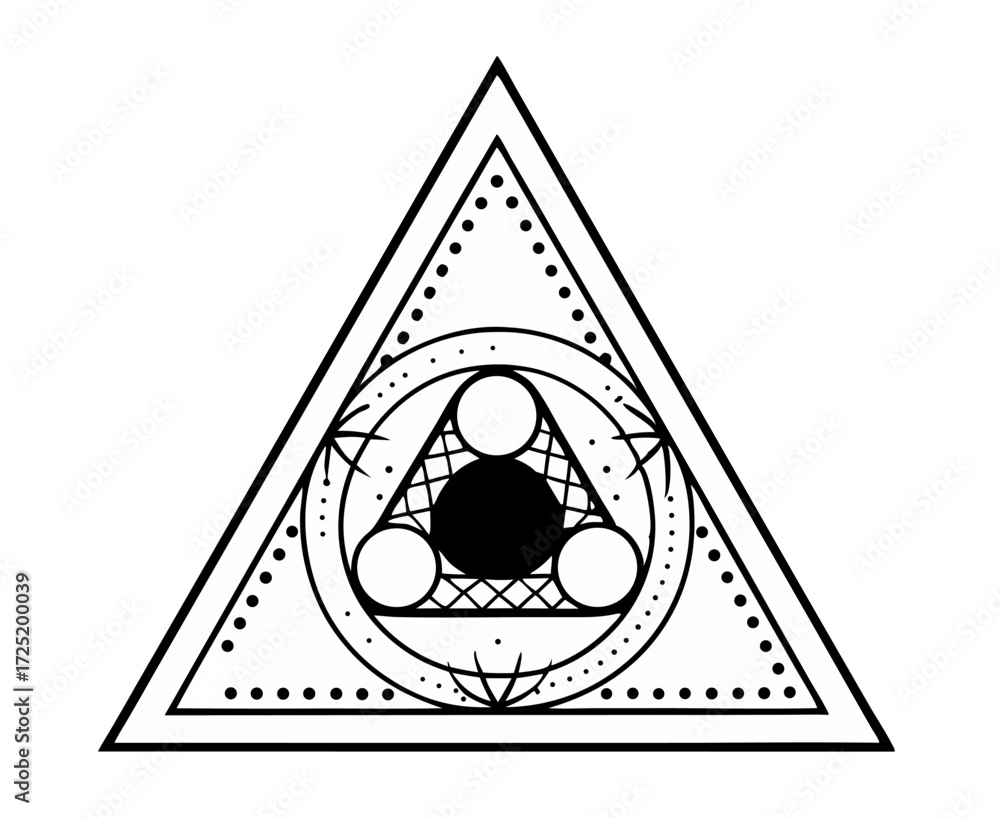 Poster vector geometric triangle design featuring intricate patterns and circular elements, symbolizing