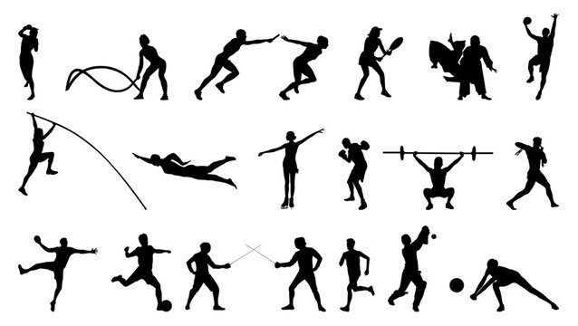silhouettes of people doing different sports activity