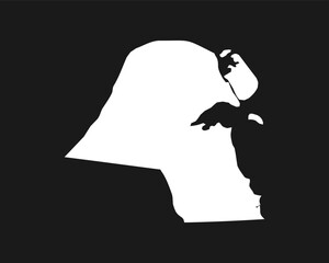 Kuwait map silhouette white on black