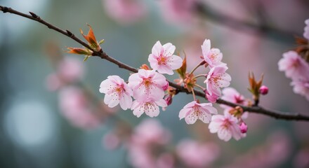 Obraz premium Pink blossoms on branch in springtime