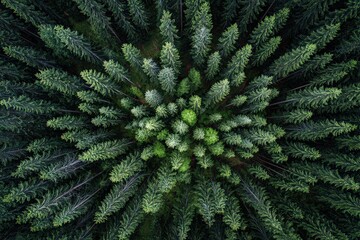 Aerial View Of Symmetrical Pine Tree Forest