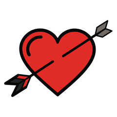 Red Heart with Black Arrow Vector for Love and Romance Themes