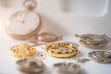 Watchmaker workshop. Mechanical watch repair process