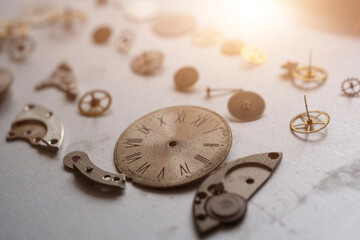 Watchmaker workshop. Mechanical watch repair process