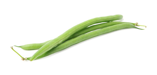 Fototapeta premium Fresh green bean pods isolated on white