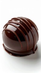 Obraz premium Close Up Dark Chocolate Truffle Isolated on White Background With Drizzled Stripes