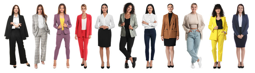 Group of different women on white background