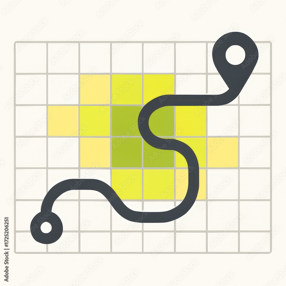 Aufkleber unique infographic style illustration of a winding path marked on a grid map symbolizing strategic p
