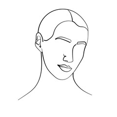 Line art portrait of woman on white background