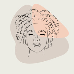 Line art portrait of woman on color background. Creative poster