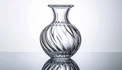 Elegant Clear Glass Vase with Intricate Swirl Pattern against Bright White Background