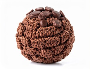 Chocolate Ball Crocheted With Brown Yarn and Chocolate Chips Isolated on White