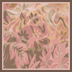 colorful flower art. mixed surface background pattern. trendy digital print. for fabric, scarf, kerchief, textile, design, shawl, canvas, banner, cover, card, wallpaper. groovy illustration image