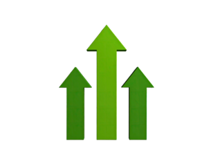 Three vertically stacked green arrows pointing upward against a black background