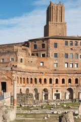 Fototapeta premium Trajans forum archaelogical site landmark. Rome city center. Italy