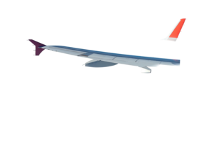 Airplane wing and tail section, outlined, on a dark background