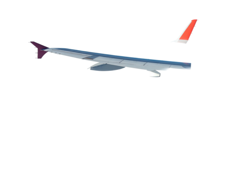 Airplane wing and tail section, outlined, on a dark background