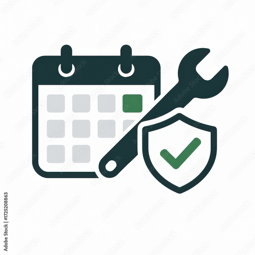 Aufkleber conceptual illustration combining calendar and tool symbolizing maintenance scheduling and secure se