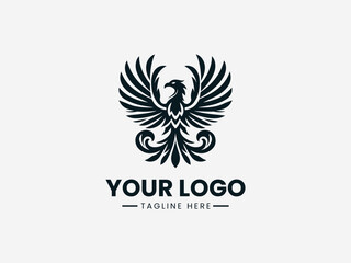 Obraz premium Regal eagle bird vector logo with golden crown and ornate details for luxury brand identity