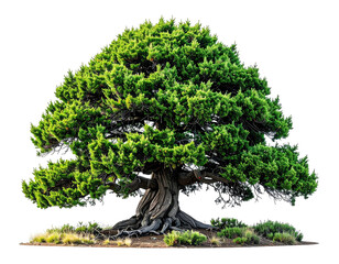 Lush bonsai juniper tree with gnarled trunk and vibrant foliage
