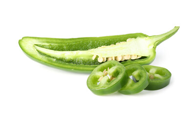 Sliced green jalapeno peppers isolated on white