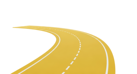 Isolated Winding Yellow Road Vanishing Ahead with Dashed Midline and Sideline, Concept