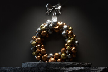 Slate Stone Christmas Wreath Stage Backdrop