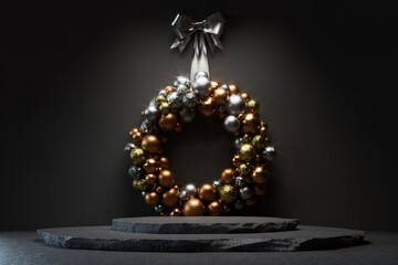 Slate Stone Christmas Wreath Stage Backdrop