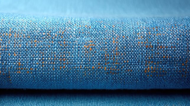 Close Up Blue Denim Fabric Texture with Tiny Orange Dots Classic Textile Pattern Background Detailed Weave Design Rolled Material