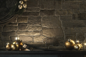 Christmas Fireplace Mantlepiece Holiday Stage Backdrop