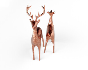 Copper Reindeer Doe and Deer Christmas Statue