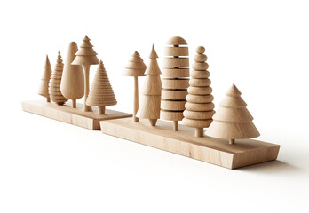Wooden Carved Christmas Pine Tree Ornaments