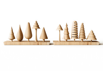 Wooden Carved Christmas Pine Tree Ornaments