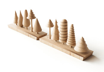 Wooden Carved Christmas Pine Tree Ornaments
