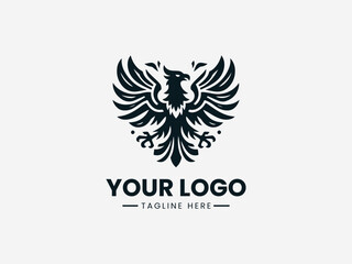 Obraz premium Regal eagle bird vector logo with golden crown and ornate details for luxury brand identity