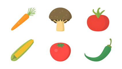 Fresh Vegetables Including Carrot Mushroom Tomato Corn and Cucumber on White Background